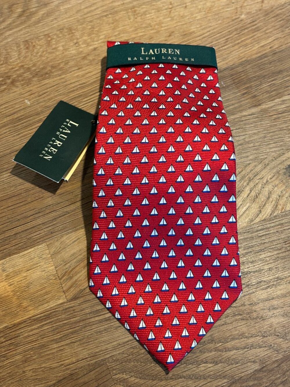 NWT LAUREN RALPH LAUREN Red Sailboat Pattern Swing Silk Tie NEW